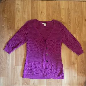 DKNY Purple Button Up Knit Cardigan Sweater